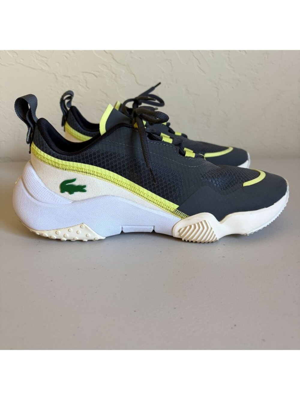 Lacoste UT-LT Libre Sneakers Dark Gray White Neon Yellow Men's US 8 Athletic Sho